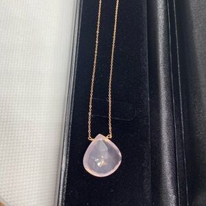 14k Rose Gold Necklace with Pink quartz Pendant